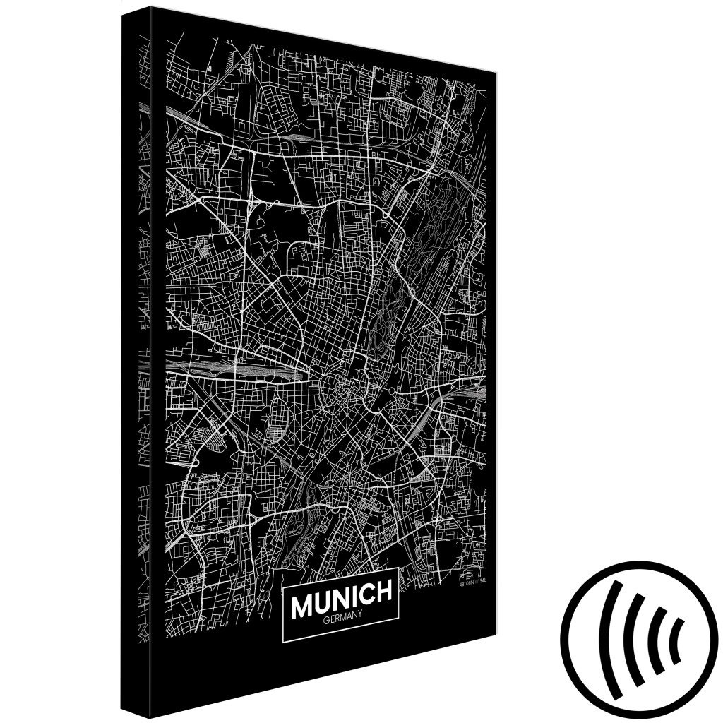 Schilderij  Kaarten Van De Wereld: München - Een Minimalistische Zwart-wit Kaart Van De Duitse Metropool