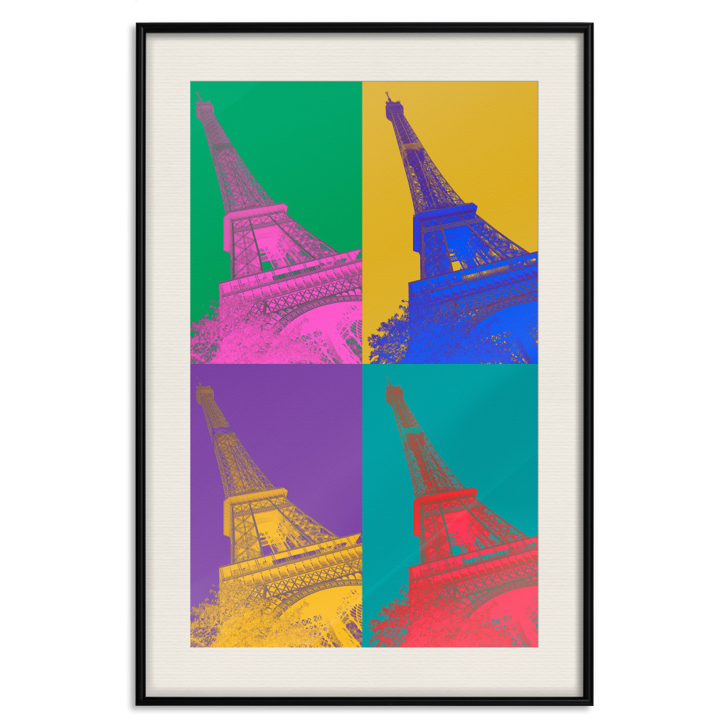 Muur Posters Colorful Paris - Collage With Eiffel Towers In Pop Art Style