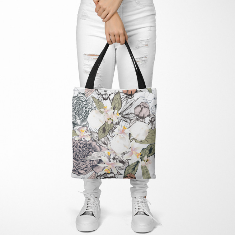 Shoppingväska Floral impression - composition inspired by nature in green and grey 147482 additionalImage 2