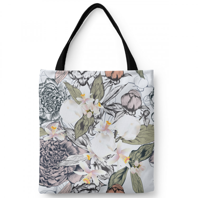 Shoppingväska Floral impression - composition inspired by nature in green and grey 147482