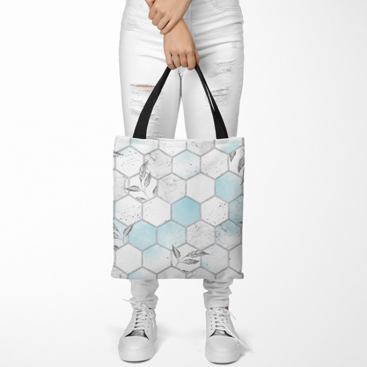 Shopping Bag Subtle hexagons - composition in shades of white and blue 147582 additionalImage 2