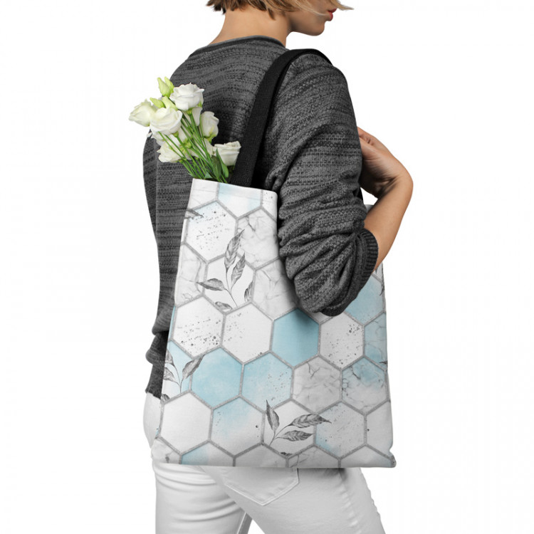 Shopping Bag Subtle hexagons - composition in shades of white and blue 147582 additionalImage 3