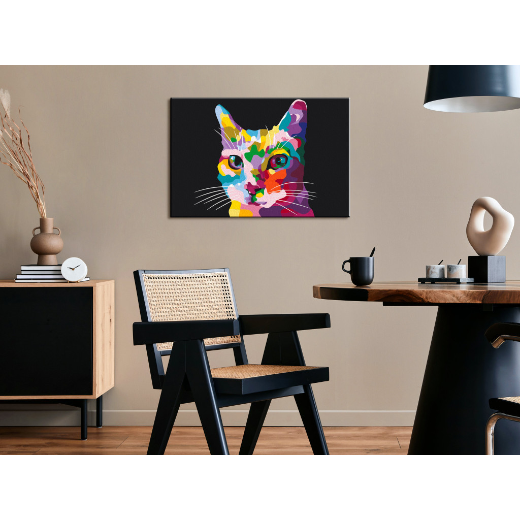 Obraz Do Malowania Po Numerach Kolorowy Kot - Domowy Zwierzak W Pstrokate Plamki