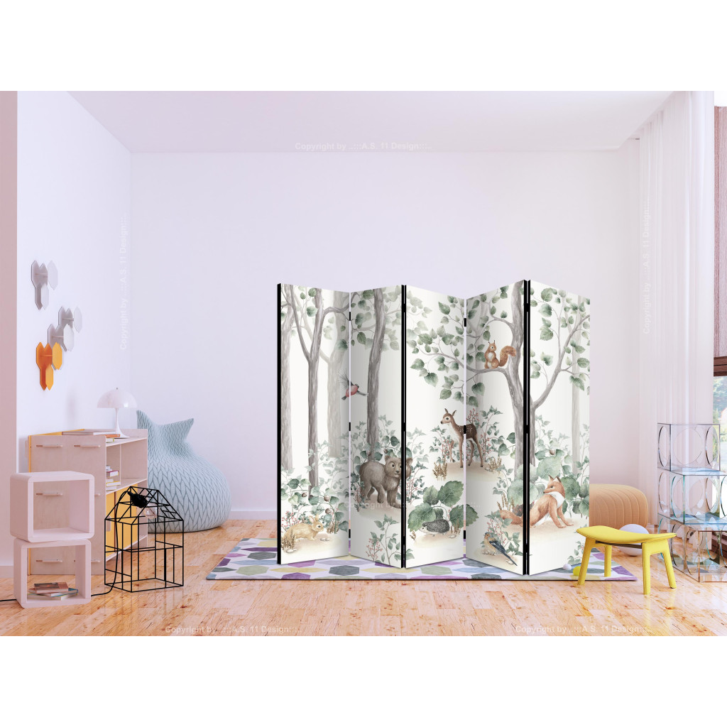 Biombo Forest Story - Watercolor Landscape With Animals For Children II [Room Dividers]