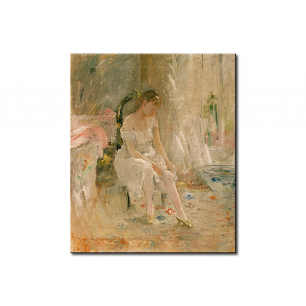 Schilderij  Berthe Morisot: Femme S'habillant Ou Jeune Fille Mettant Son Bas