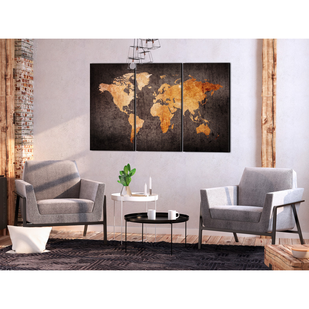 Schilderij  Kaarten Van De Wereld: Chestnut World Map