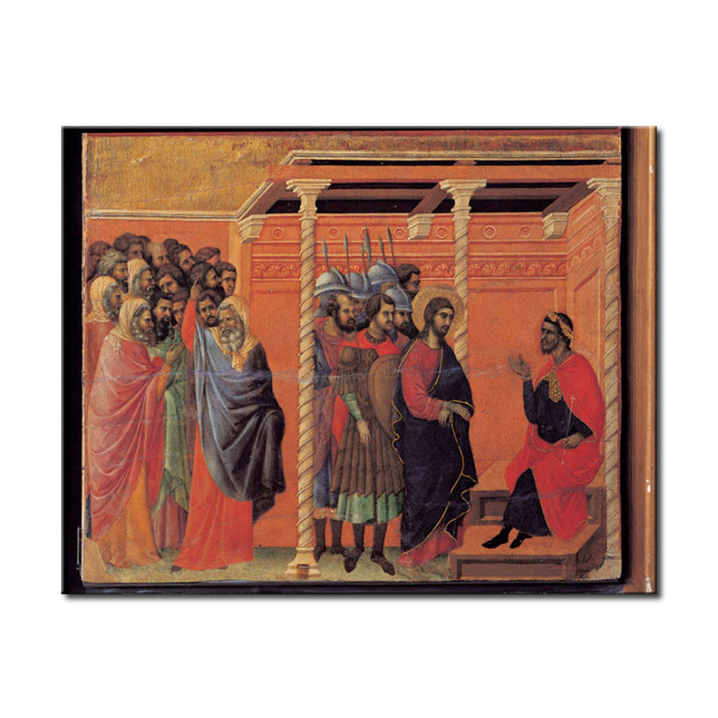 Schilderij  Duccio Di Buoninsegna: First Interrogation Of Christ By Pontius Pilate, C.1308/11. From The Series Of Passion Scenes. Reverse Of The