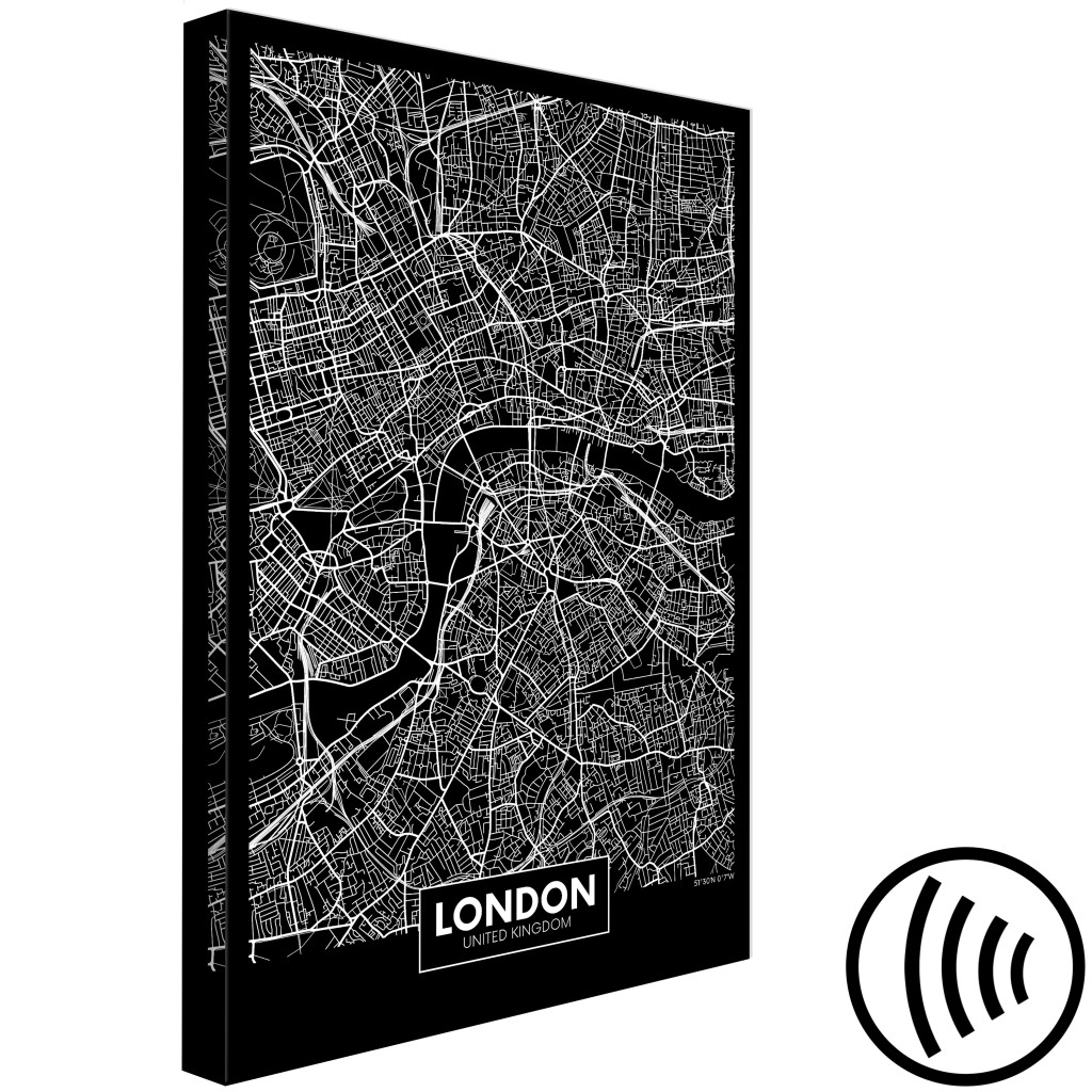Schilderij  Kaarten Van De Wereld: Dark Map Of London (1 Part) Vertical