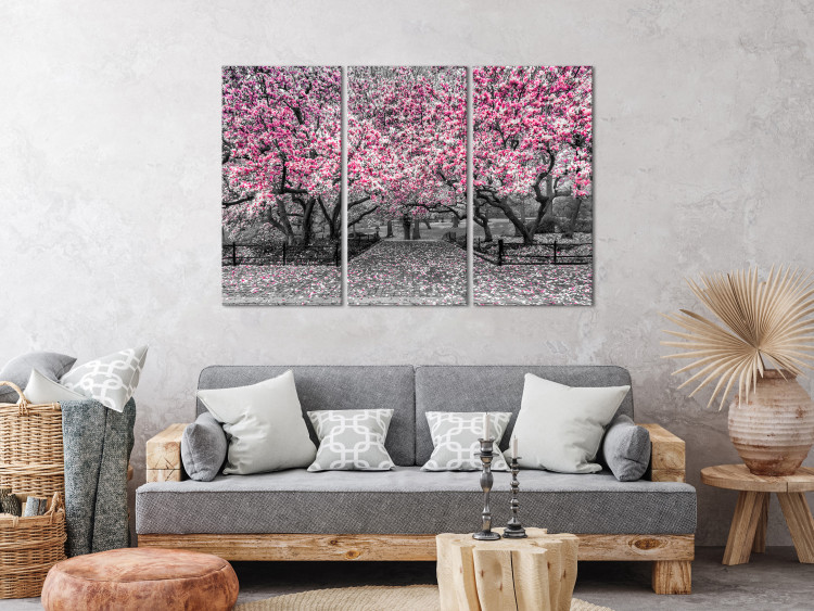 Cuadro moderno Magnolias en flor - un tríptico con magnolios y flores rosas 128792 additionalImage 3