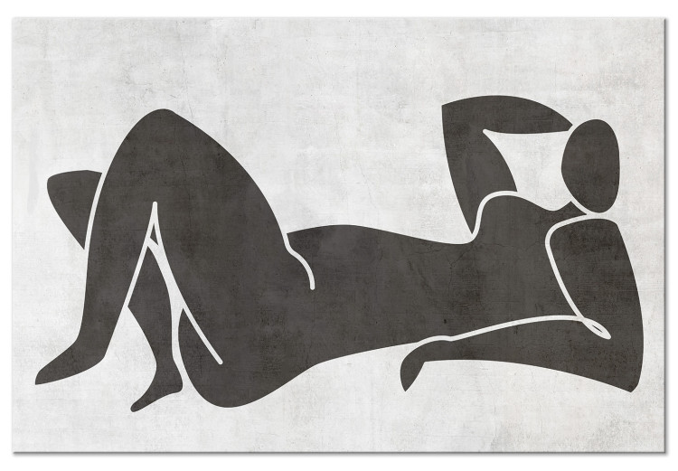 Canvas Lying woman - black and white graphic in scandi boho style