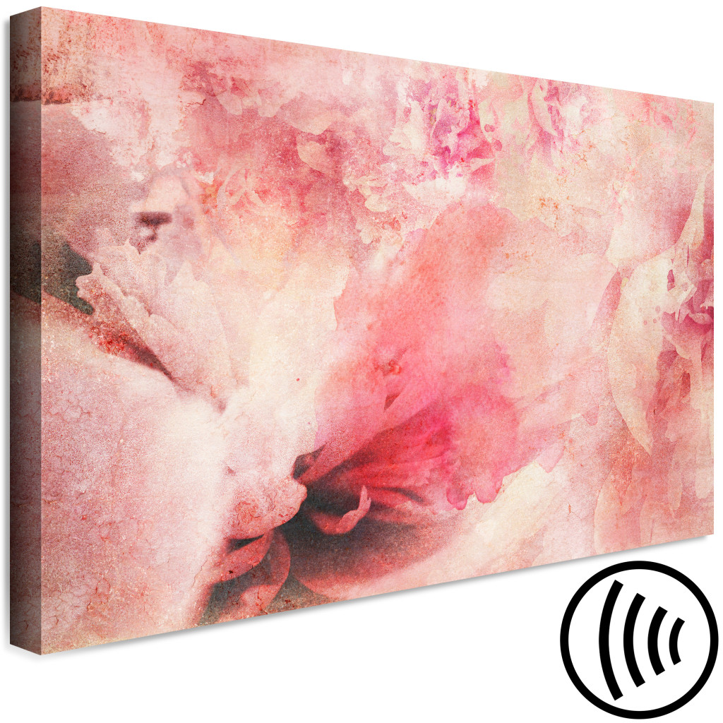 Målning Pink Dawn - Abstraktion Med Suddigt Rosa Och Fragment Av Blommor