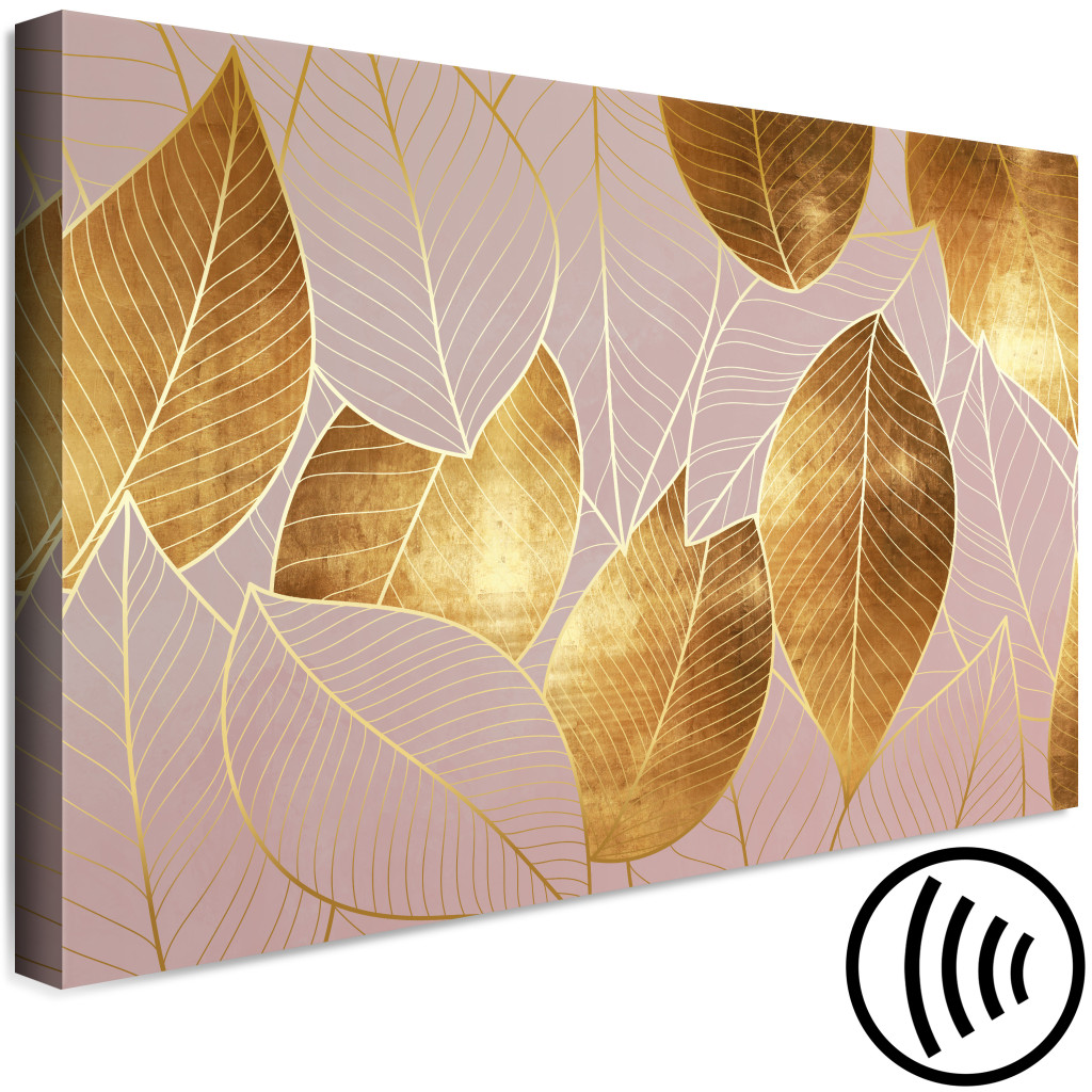 Quadro Em Tela Impressão De Folhas Roxas E Douradas - Motivo Botânico Glamoroso