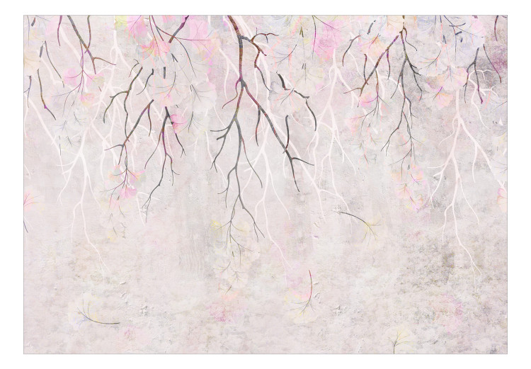Carta da parati Rami di alberi - paesaggio moderno con motivo vegetale su sfondo rosa 137892 additionalImage 1