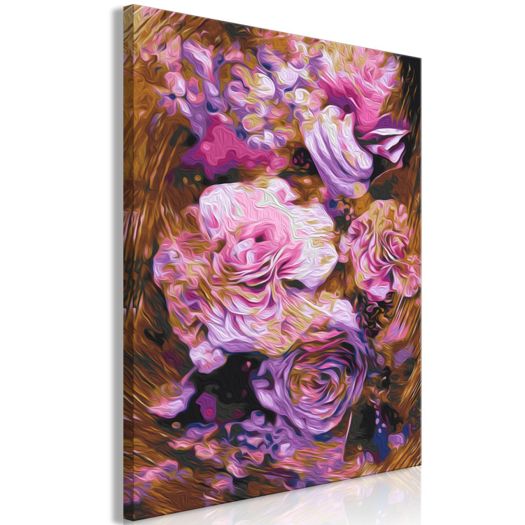 Obraz do malowania po numerach Bukiet vintage - Fioletowe, różowe i pudrowe kwiaty na brązowym tle 146192 additionalImage 5