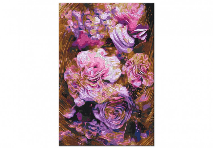 Obraz do malowania po numerach Bukiet vintage - Fioletowe, różowe i pudrowe kwiaty na brązowym tle 146192 additionalImage 4