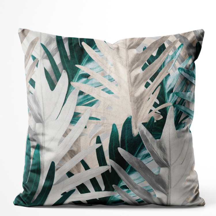 Sammets kudda Philodendron xanadu - a white and turquoise pattern with exotic leaves 147092