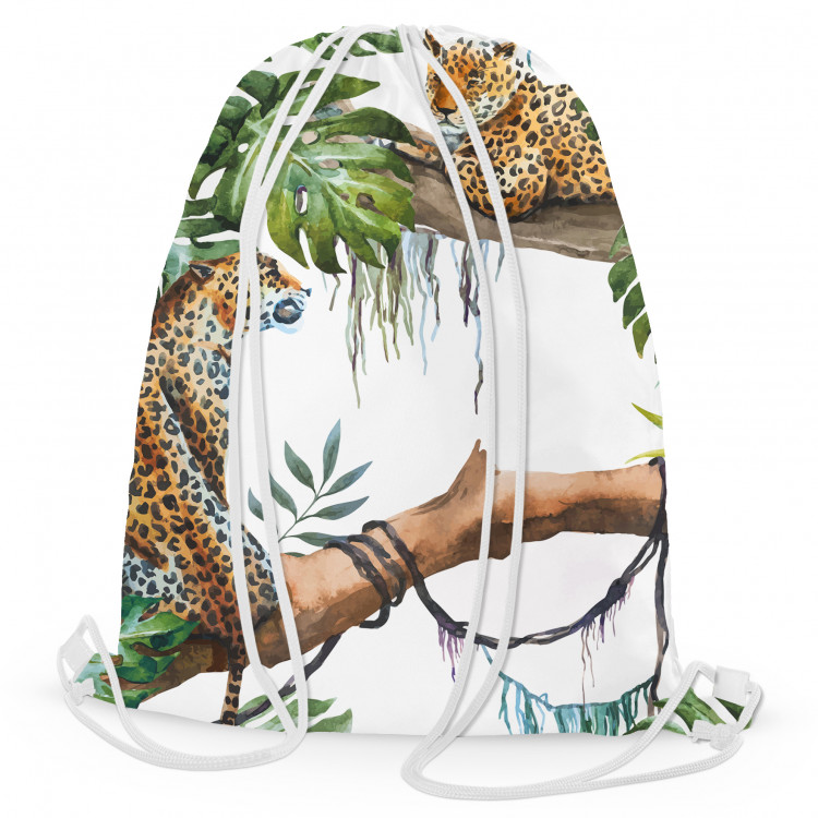 Worek plecak Gepardy na gałęzi - tropikalny motyw w stylu akwarelowym na białym tle 147392