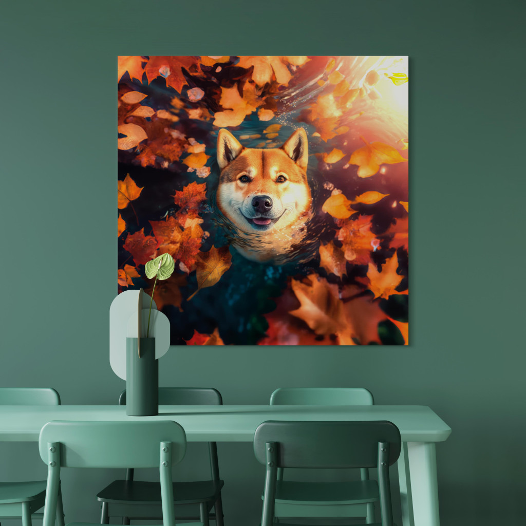 Schilderij  Honden: AI Shiba Dog - Portrait Of A Friendly Animal In An Autumn Mood - Square