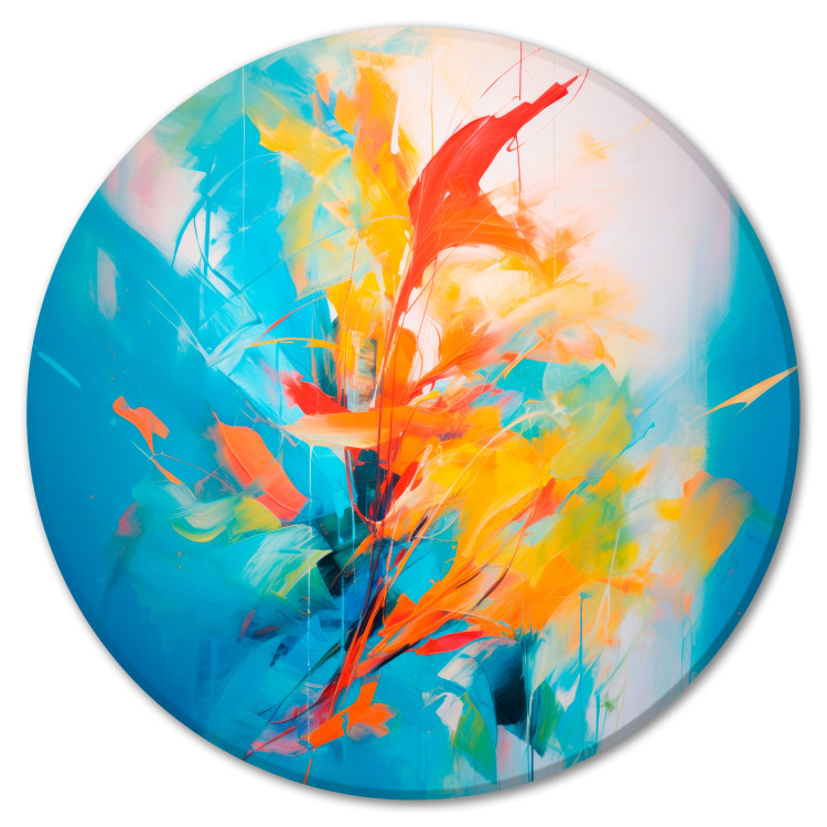 Round Canvas Dance of Colors - Colorful Abstract Composition With Predominance of Blues 151592