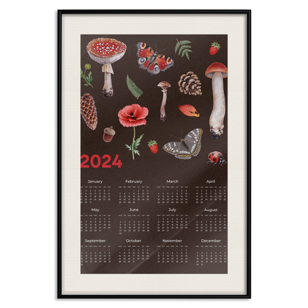 Plakat: Kalendarz 2024 - Jesienna Leśna Kompozycja Na Brązowym Tle