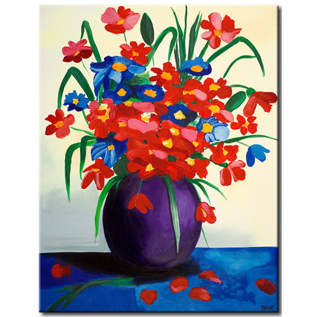 Quadro Buquê Em Vaso Roxo (1 Parte) - Tema Colorido De Flores