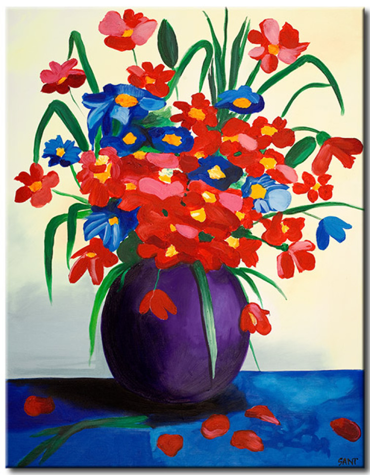 Tableau contemporain Bouquet dans un vase violet (1 pièce) - Motif de fleurs colorées 47492