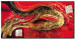 Tableau sur toile Abstraction (1 pièce) - fantaisie dorée avec des vagues sur fond rouge 47992