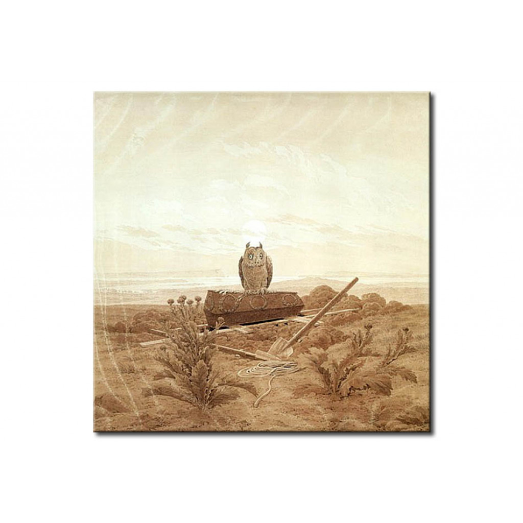 Schilderij  Caspar David Friedrich: Landscape With Grave, Coffin And Owl