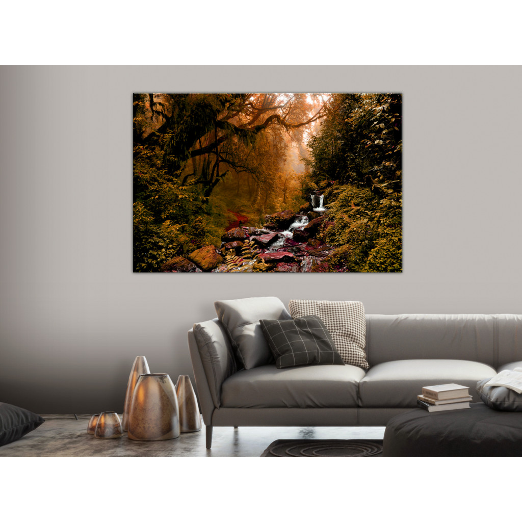 Schilderij  Bos: Autumn Waterfall