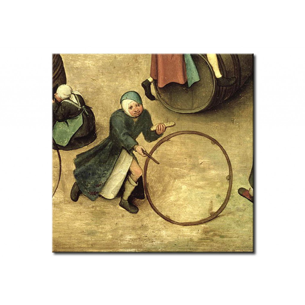 Schilderij  Pieter Bruegel The Elder: Children's Games (Kinderspiele): Detail Of A Child With A Stick And Hoop