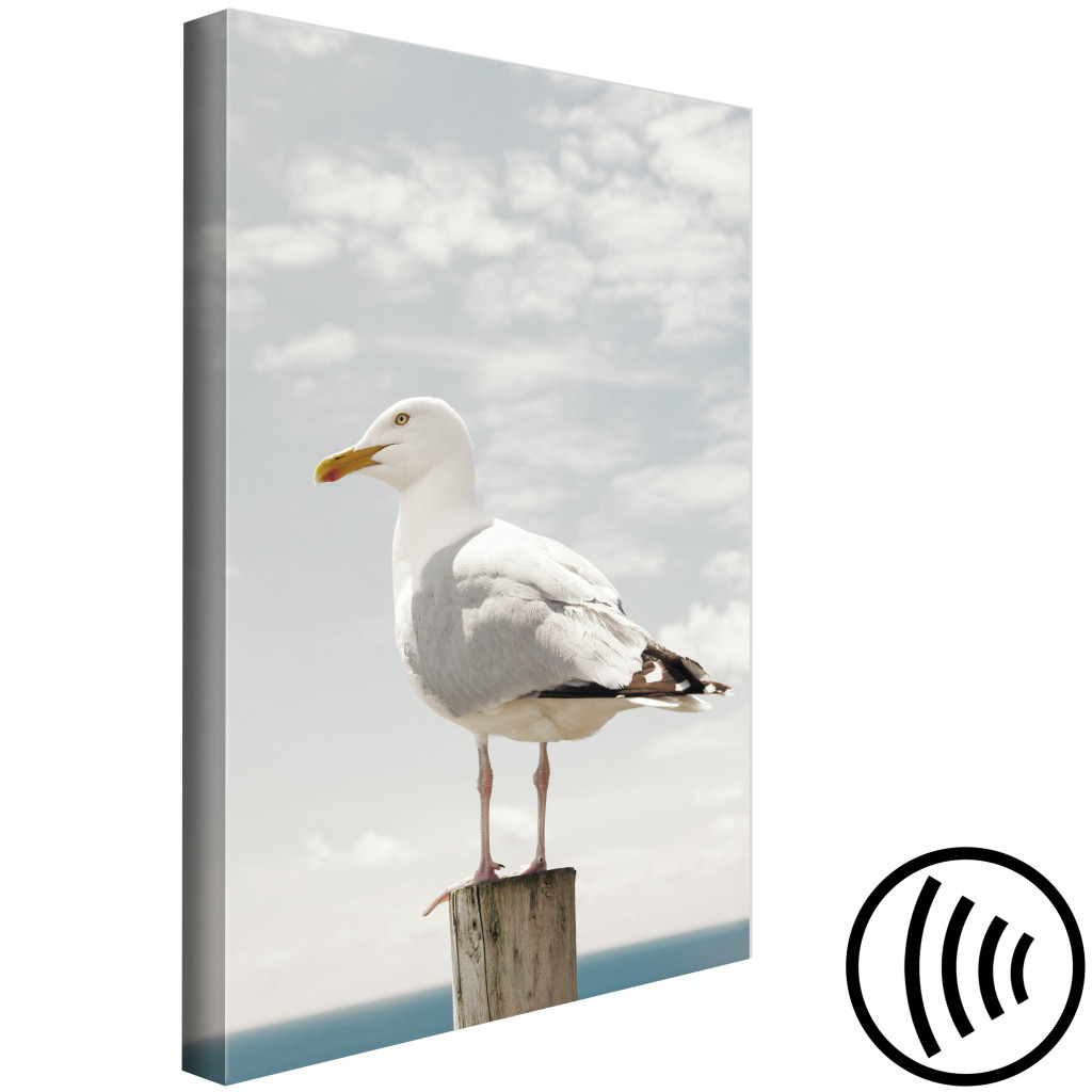 Målning Observant Fågel (1-del) - En Mås Mot Havet Och Molnig Himmel