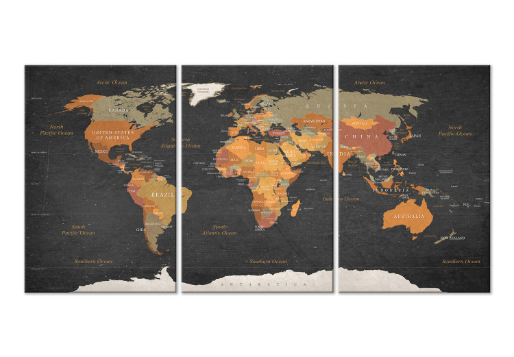 Leinwandbild World Map: Secrets of the Earth (3 Parts)