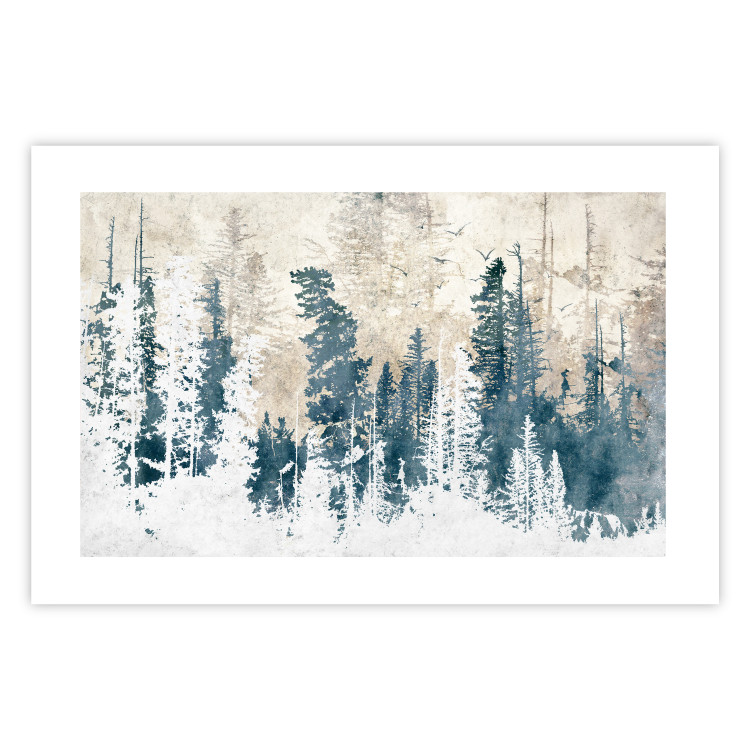 Plakat Abstrakcyjny zagajnik - pejzaż zimowego lasu z błękitnymi drzewami 145303 additionalImage 36
