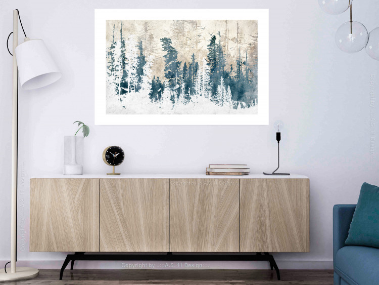 Plakat Abstrakcyjny zagajnik - pejzaż zimowego lasu z błękitnymi drzewami 145303 additionalImage 24