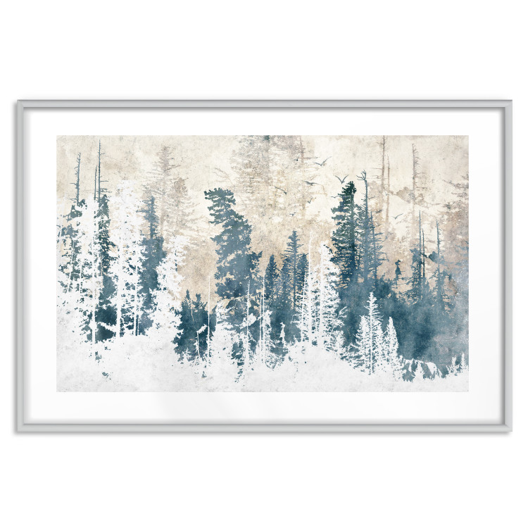 Plakat Abstrakcyjny zagajnik - pejzaż zimowego lasu z błękitnymi drzewami 145303 additionalImage 42