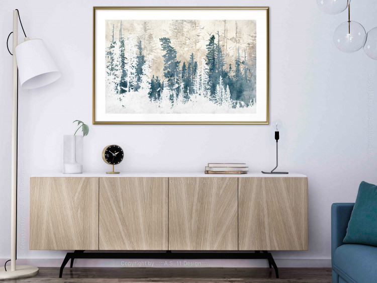 Plakat Abstrakcyjny zagajnik - pejzaż zimowego lasu z błękitnymi drzewami 145303 additionalImage 20