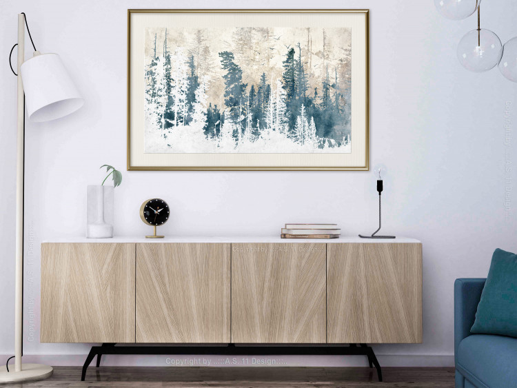 Plakat Abstrakcyjny zagajnik - pejzaż zimowego lasu z błękitnymi drzewami 145303 additionalImage 34