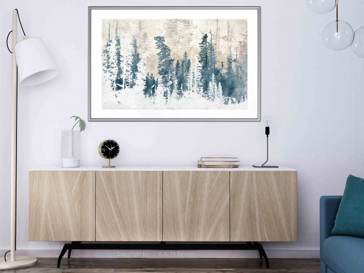 Plakat Abstrakcyjny zagajnik - pejzaż zimowego lasu z błękitnymi drzewami 145303 additionalImage 21