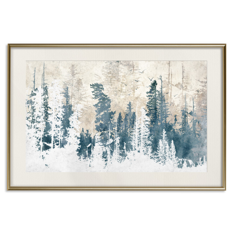 Plakat Abstrakcyjny zagajnik - pejzaż zimowego lasu z błękitnymi drzewami 145303 additionalImage 45
