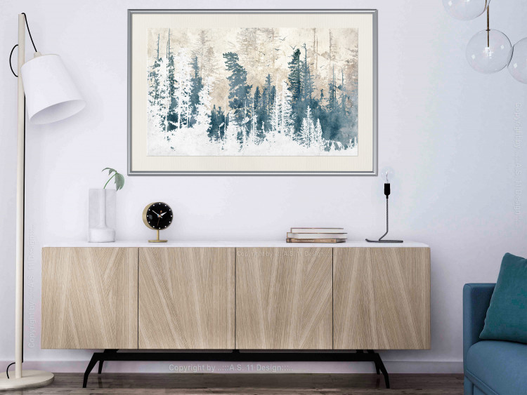 Plakat Abstrakcyjny zagajnik - pejzaż zimowego lasu z błękitnymi drzewami 145303 additionalImage 31