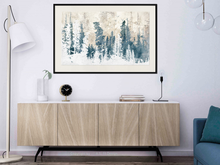 Plakat Abstrakcyjny zagajnik - pejzaż zimowego lasu z błękitnymi drzewami 145303 additionalImage 17