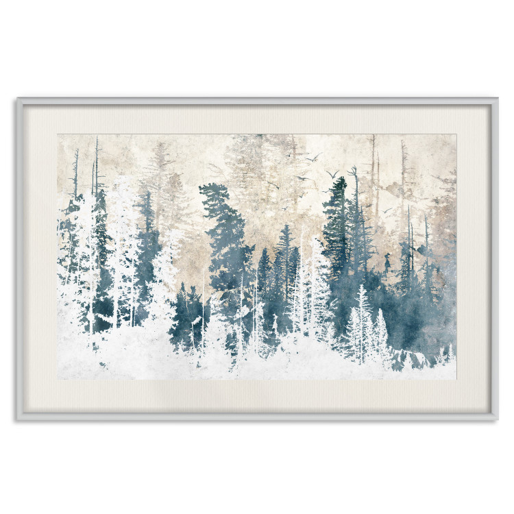 Plakat Abstrakcyjny zagajnik - pejzaż zimowego lasu z błękitnymi drzewami 145303 additionalImage 40