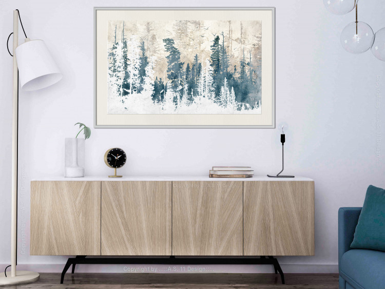 Plakat Abstrakcyjny zagajnik - pejzaż zimowego lasu z błękitnymi drzewami 145303 additionalImage 25