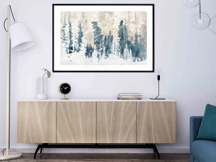 Plakat Abstrakcyjny zagajnik - pejzaż zimowego lasu z błękitnymi drzewami 145303 additionalImage 29