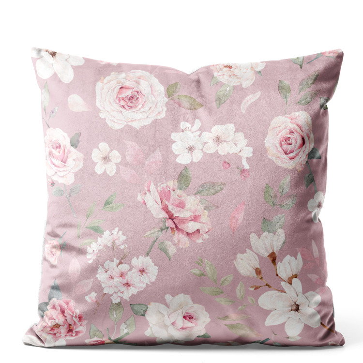 Sammets kudda Spring charm - vintage-style rose and magnolia on dark pink background 147103