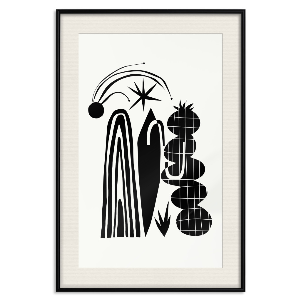 Muur Posters Monochrome Composition - Black And White Arches And Plant Forms
