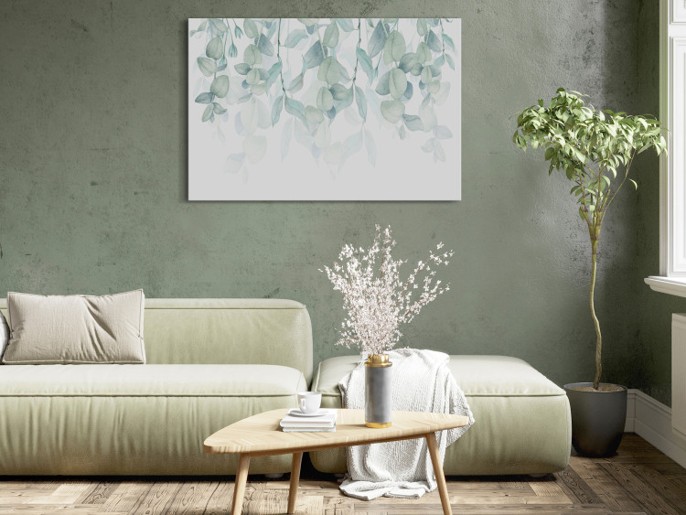 Canvas Art Print Pastel Vegetation - Green Leaves on Twigs on a White Background 150403 additionalImage 3
