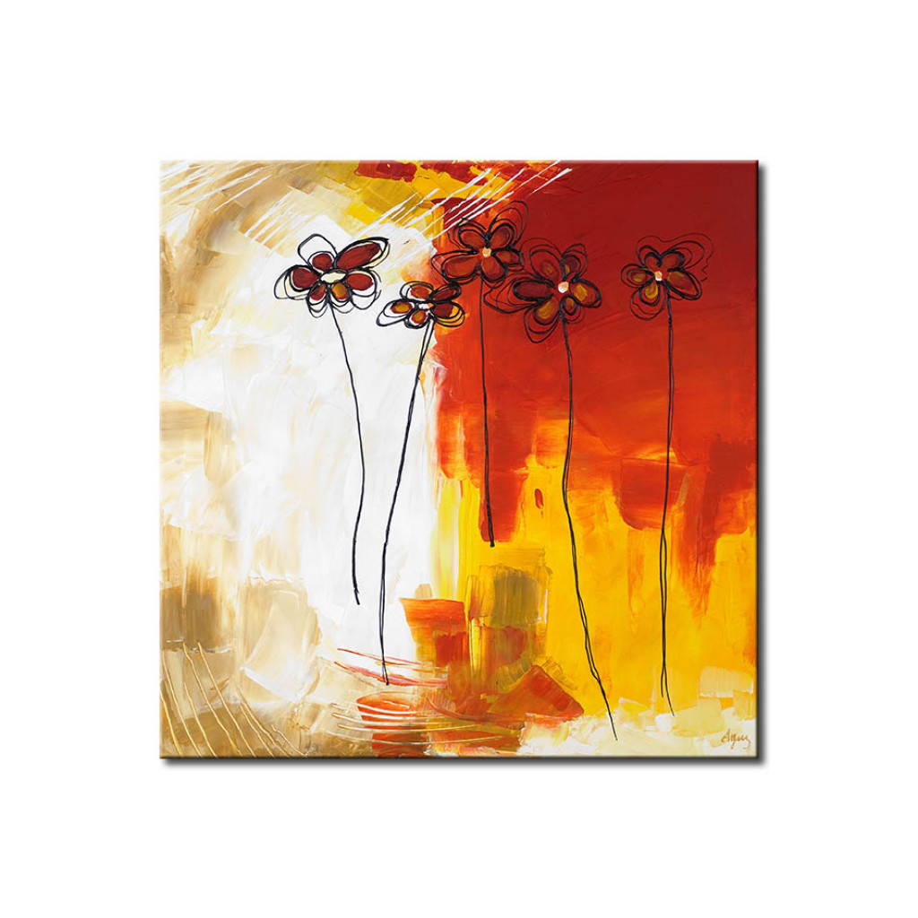 Målning Prästkragar (1-del) - Abstraktion Med Skiss Av Blommor På Ljus Bakgrund