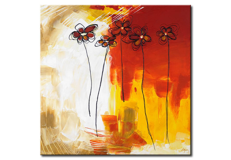 Canvas Art Print Daisies (1-piece) - Abstraction with the outline of flowers on a light background 48603