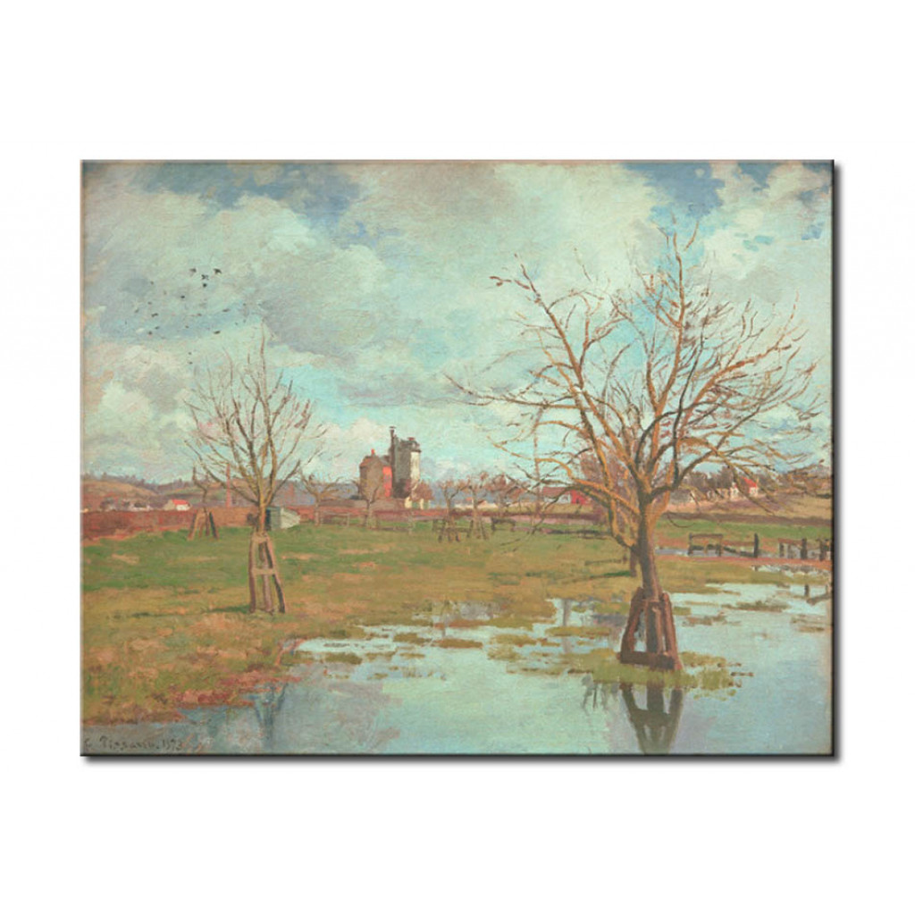 Schilderij  Camille Pissarro: Landschaft Mit überschwemmten Feldern